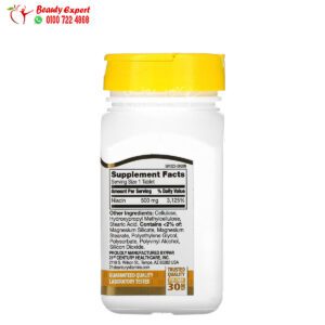 مكونات حبوب النياسين 21st Century Niacin Prolonged Release 500 mg, 100 Tablets (1)
