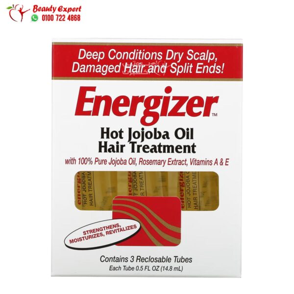 انرجايزر أنابيب بزيت الجوجوبا لعلاج الشعر Hobe Labs, Energizer Hot Jojoba Oil Hair Treatment 14 .8 مل 3 أنابيب