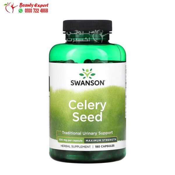 كبسولات بذور الكرفس سوانسون ذات القوة القصوى 500 مجم 180 كبسولة Swanson Celery Seed Maximum Strength 500 mg