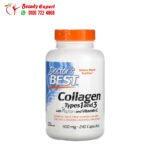 حبوب كولاجين مع فيتامين سي من النوع 1 و3 مع البيبتان 125 ملجم 240 كبسولة Doctor's Best Collagen Types 1 and 3 with Peptan and Vitamin C 125 mg