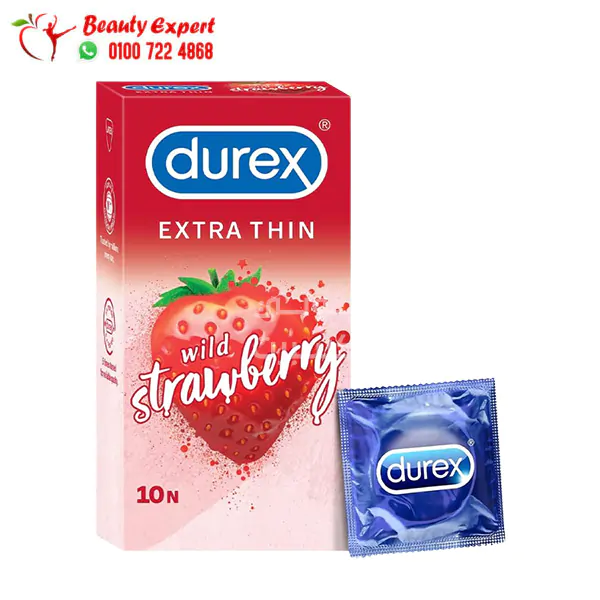 Durex condoms ,Durex Extra Thin Wild Strawberry Flavoured Condoms for Men- 10 condoms